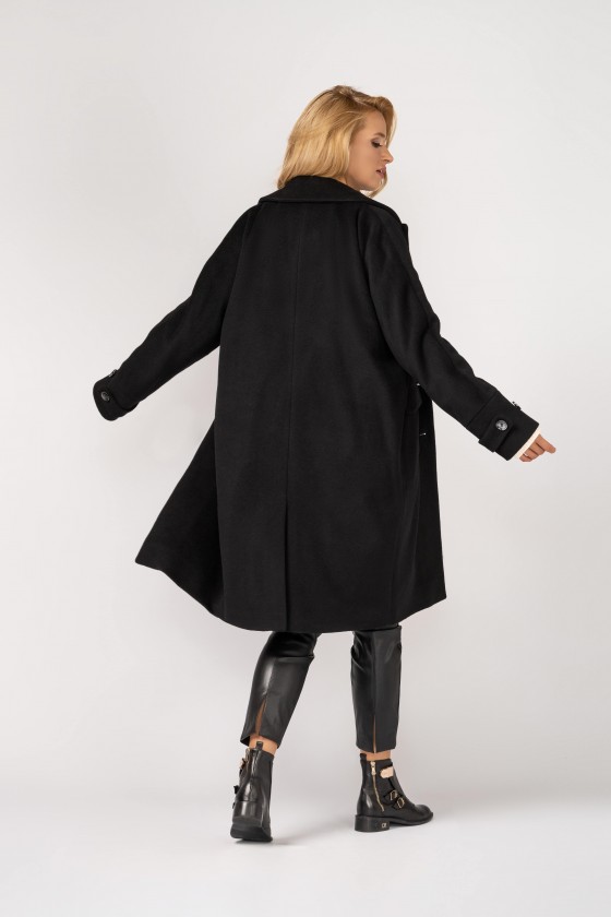 Płaszcz typu kimono - wełniany oversize m529 czarny