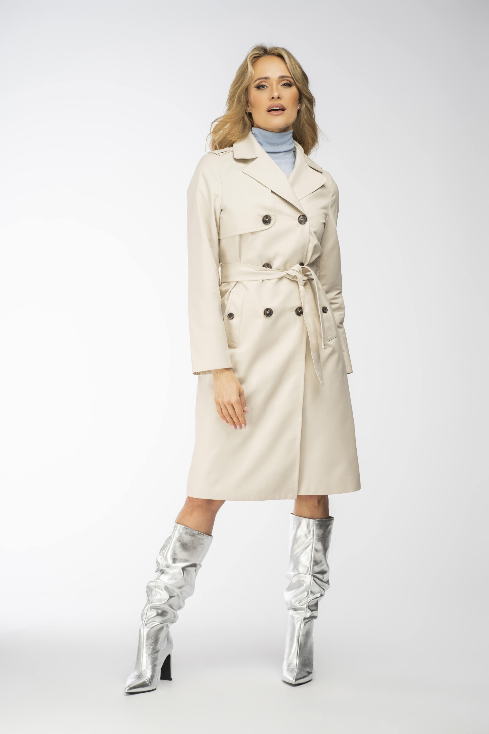 Klasyczny bawełniany prochowiec firmy Szulist - jasny beż m533