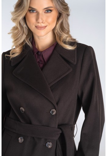 Elegancki płaszcz dwurzędowy z paskiem – idealny wybór na jesień i zimę dla kobiet ceniących klasykę i wygodę.