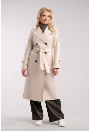 Długi płaszcz damski z lekkiej tkaniny idealny na wiosnę.
Elegancki fason, kobiecy krój z odpinanym paskiem.