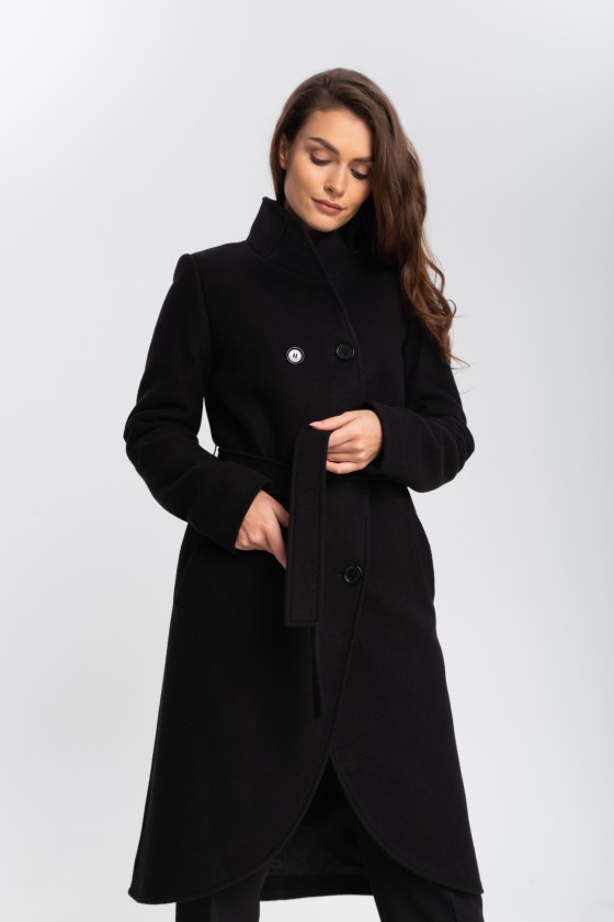Modny płaszcz z paskiem m515 czarny