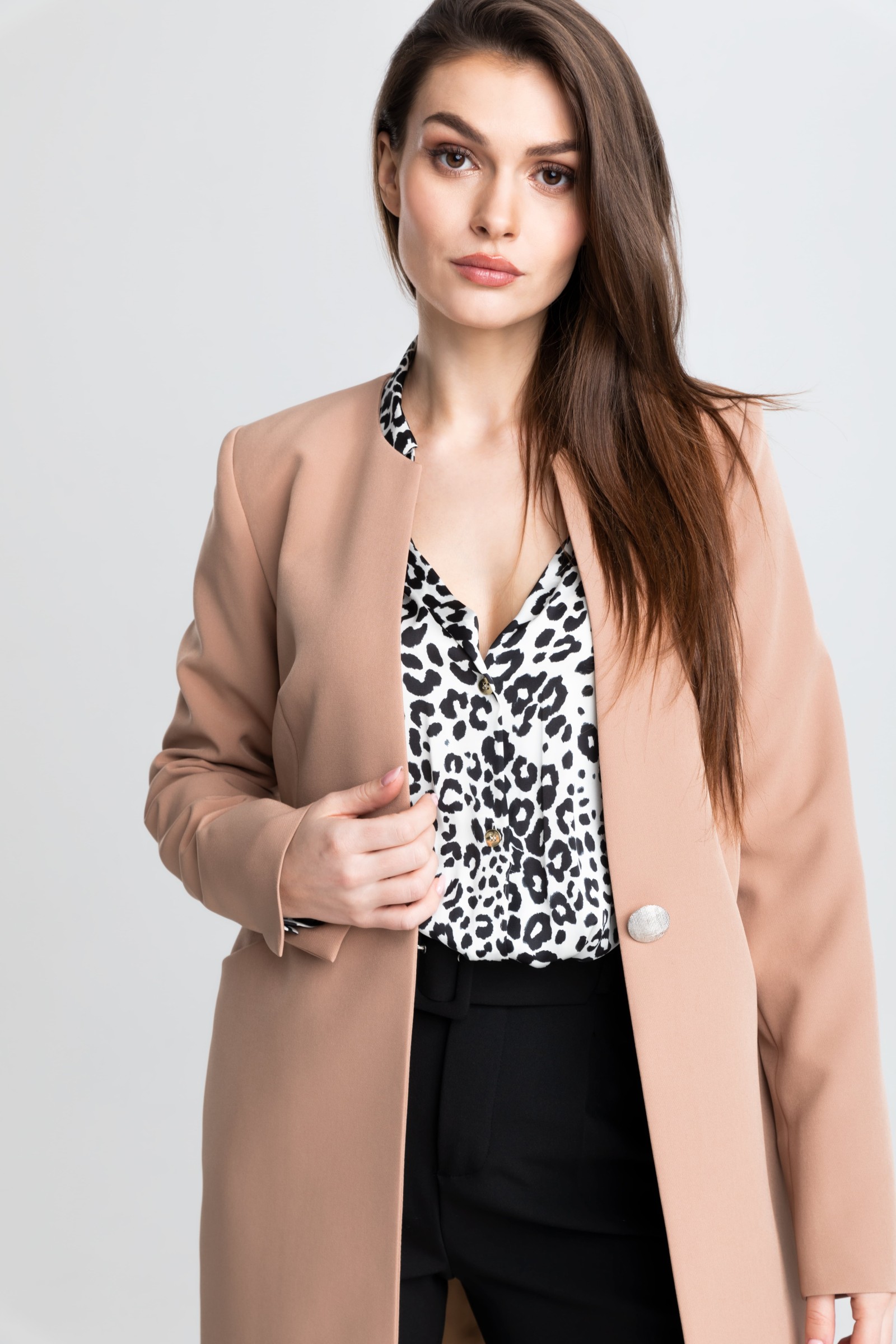 Elegancki płaszcz na 1 guzik m508 camelowy Szulist