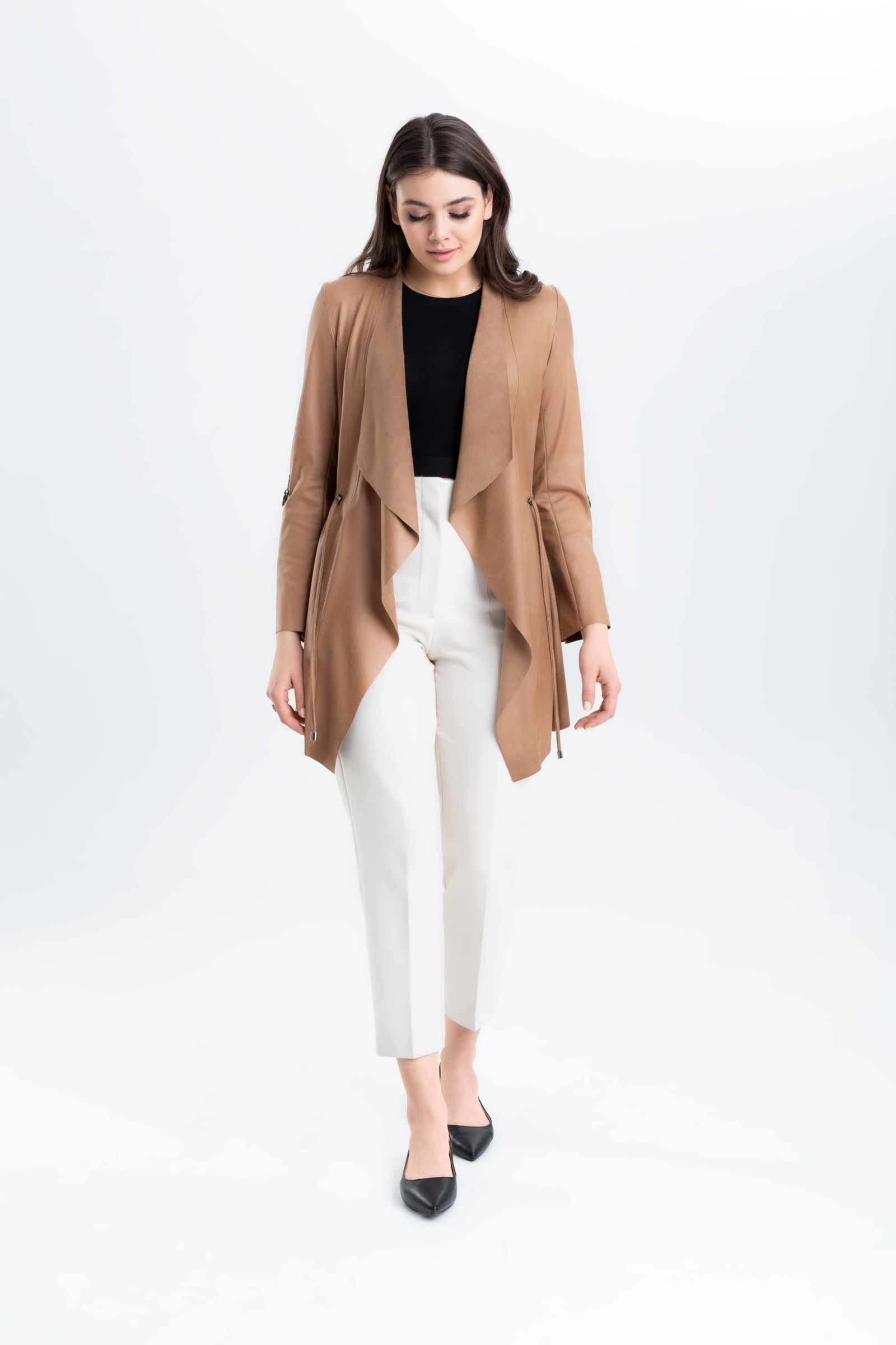 Lekki żakiet - płaszczyk z grubej, miłej skóry ekologicznej m724 Szulist