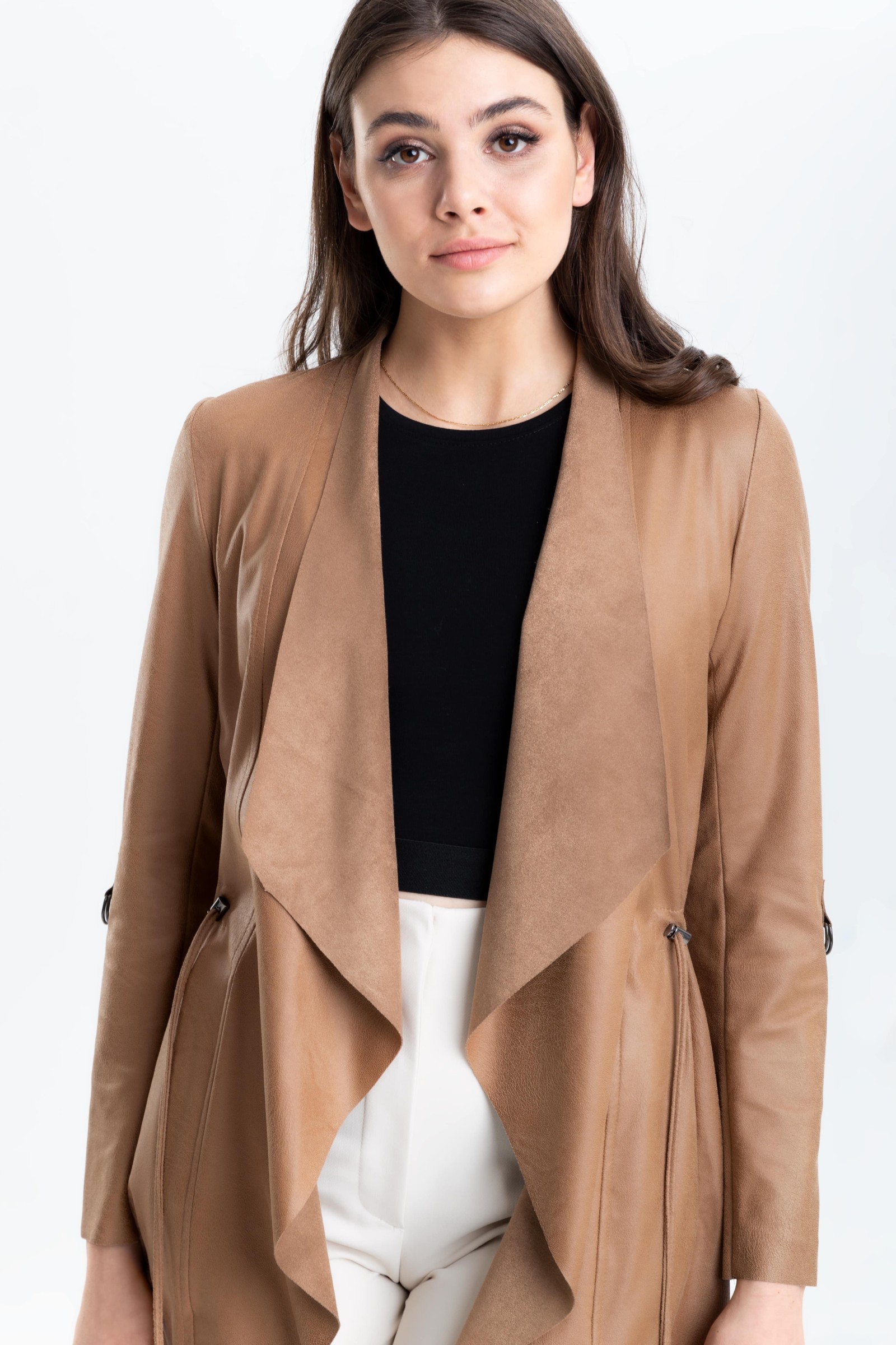 Lekki żakiet - płaszczyk z grubej, miłej skóry ekologicznej m724 Szulist