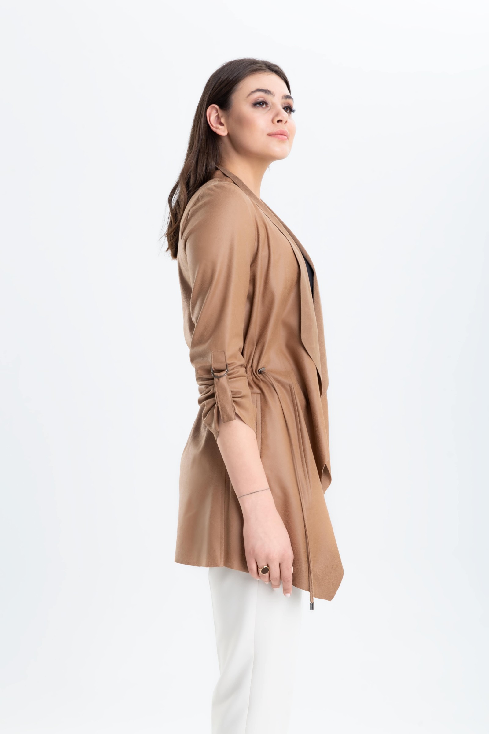 Lekki żakiet - płaszczyk z grubej, miłej skóry ekologicznej m724 Szulist