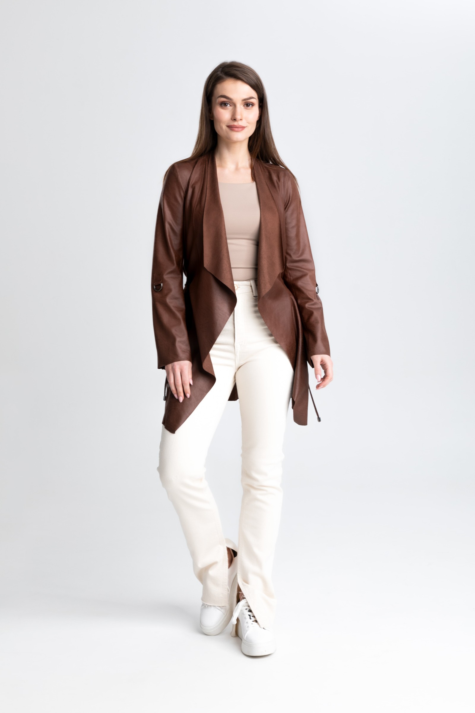 Lekki żakiet - płaszczyk z grubej, miłej skóry ekologicznej m724 Szulist