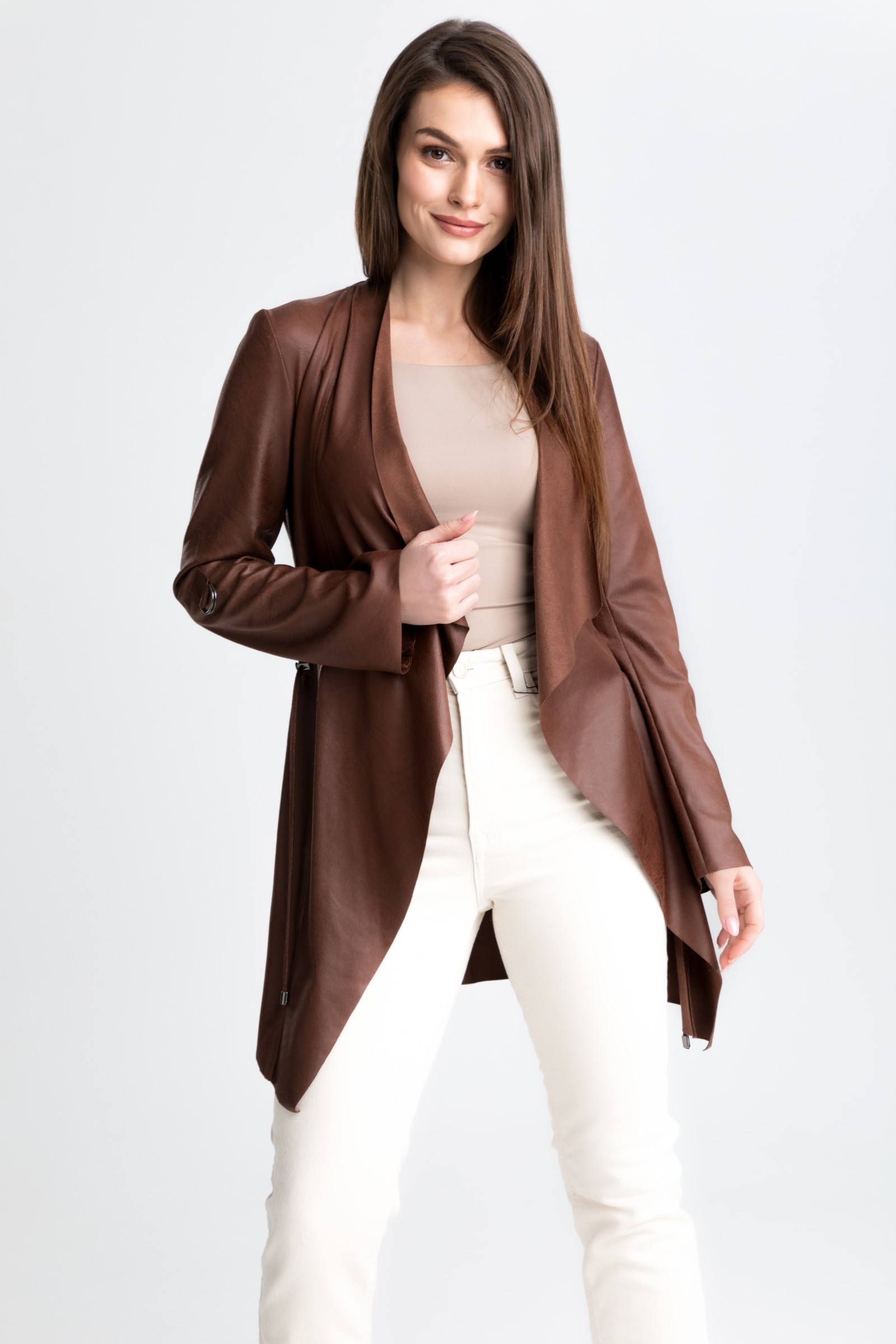 Lekki żakiet - płaszczyk z grubej, miłej skóry ekologicznej m724 Szulist