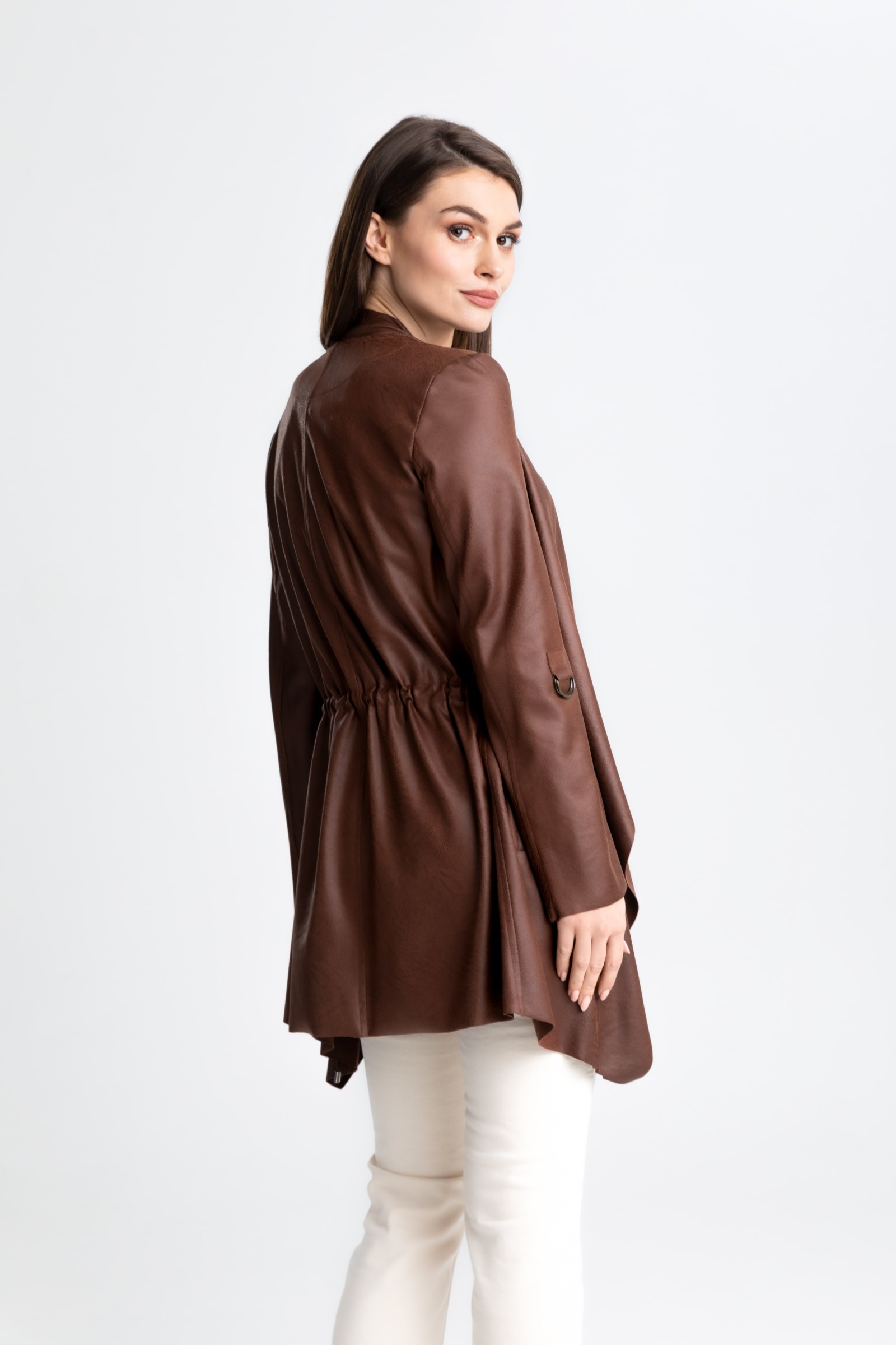 Lekki żakiet - płaszczyk z grubej, miłej skóry ekologicznej m724 Szulist